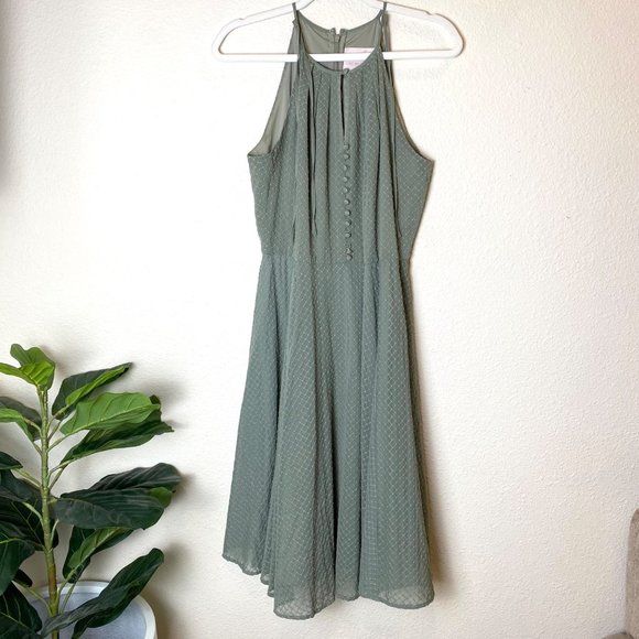 Gal Meets Glam Lenore Shirred Neck A-Line Sleeveless Midi Dress Moss Green - Picture 5 of 11
